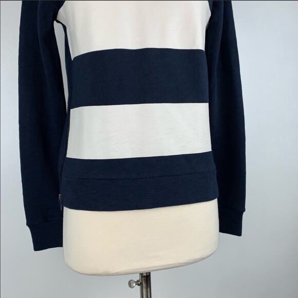 J CREW Navy White Nautical Preppy Striped Crew Neck Zipper Pullover Sweater XS - Picture 5 of 8